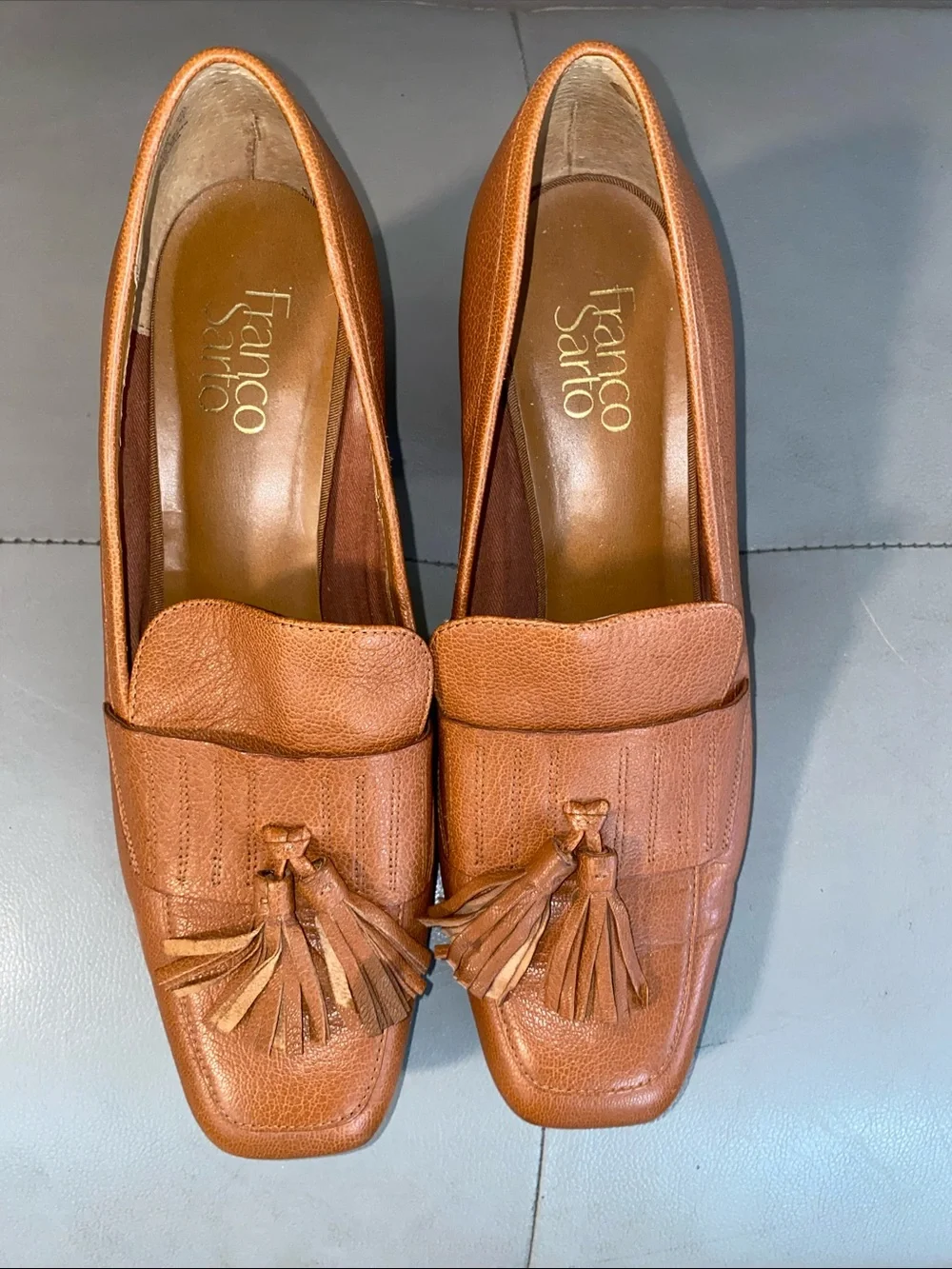 Franco Sarto Tan Tassel Wedge Loafers